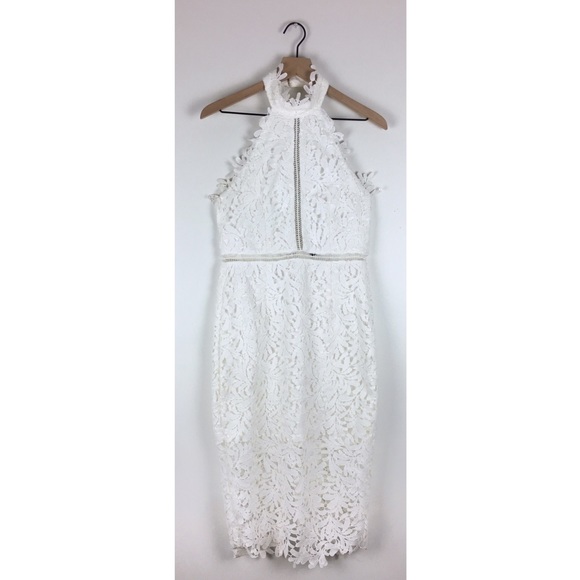 divine destiny white lace midi dress